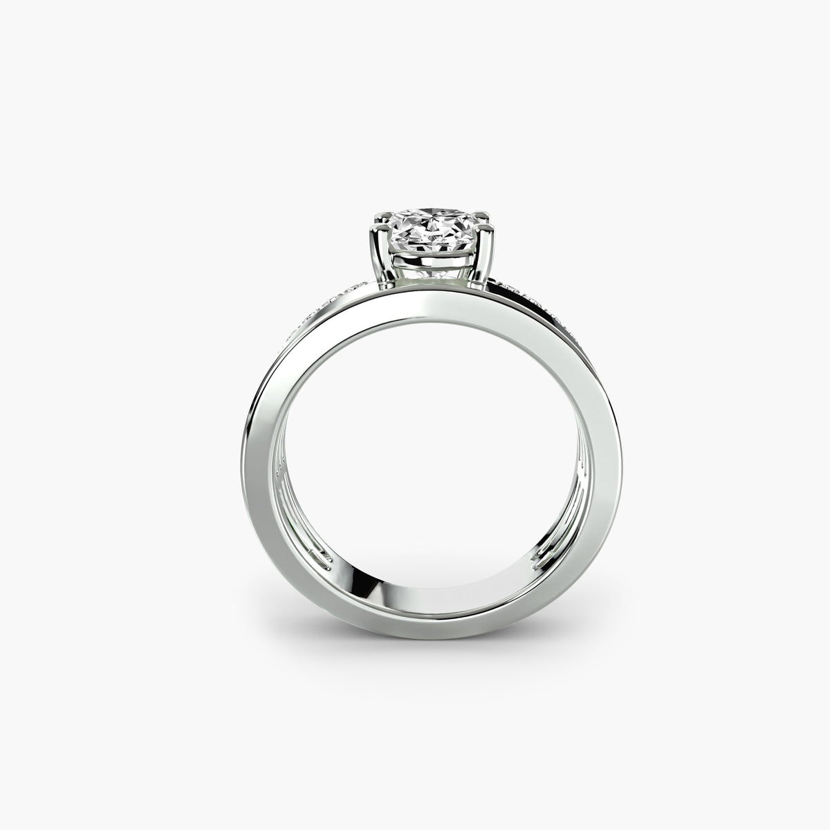 Wide Band Solitaire with Pavé Band 18K