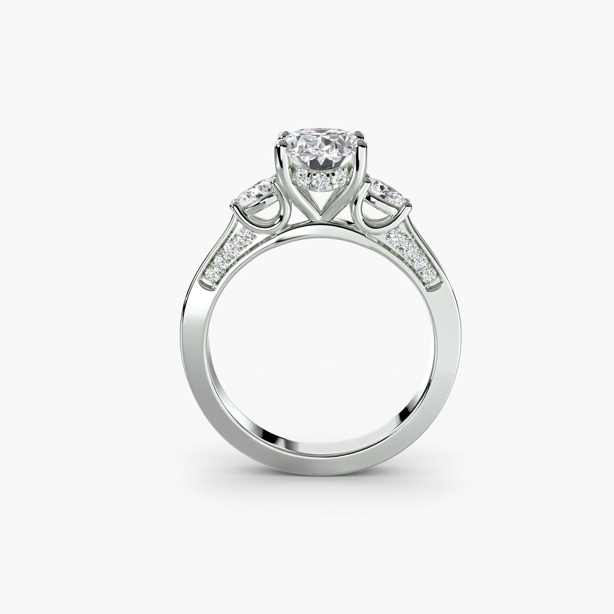 Three Stone with Pavé Shoulders 18K